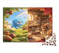 Erizo del Bosque Ardilla acogedora Escena campestre de otoño Puzzle de 1000 Piezas Puzzle para Adultos Papel Relajante concentración decoración Regalo Familiar 38x26cm/1000pcs