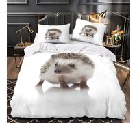 Erizo mascota Funda de Edredón con Fundas de Almohada 3 Piezas de poliéster Estampado 3D Cierre de Cremallera Oculta Transpirable Lindo animal pequeño Funda Edredon for jóvenes Single（140x200cm）