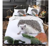 Erizo mascota Funda de Edredón Juego de 3 Piezas de poliéster Impresión 3D Cierre de Cremallera Oculta incluye Fundas de Almohada Lindo animal pequeño Funda Edredon for niña Single（135x200cm）