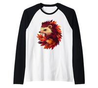 Erizo Otoño Hojas Otoño Naturaleza Amante Lindo Bosque Animal Camiseta Manga Raglan