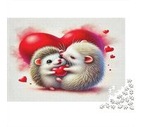 Erizos Bonitos Pareja Puzzle de 1000 Piezas Puzzle para Adultos Material de Papel Fondo de Corazones Juego de Puzzle 1000 Piezas Relajación Familiar Regalo 38x26cm/1000pcs