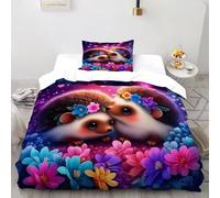 Erizos Flores Funda De Edredón 2 Piezas 3D Impresa Cute Garden Critters con Cremallera Y Funda De Almohada Single（135x200cm） Microfibra Ropa De Cama para Adultos Y Niñas