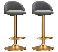 erkebspm Juego de 2 taburetes de Bar, Silla Ajustable giratoria mecánica, Respaldo Curvado de Terciopelo y Base Dorada con reposapiés, taburetes de Cocina para Desayuno (Color: Gris)