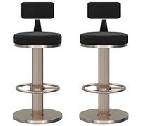erkebspm Silla De Comedor Taburetes De Metal Giratorios Y Elevadores Ajustables, Taburete De Bar De Cocina Casera con Respaldo De Terciopelo, Reposapiés Redondo Y Base Plateada, 2 Piezas(Color:Negro)