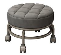 erkebspm Taburete bajo Redondo con 4 Ruedas giratorias, Entrada a la Sala de Estar del hogar, Cambio de Zapatos, Taburete rodante con Asiento de PU y Marco Pintado de Hierro, Altura 29 cm(Color:Gris)