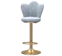 erkebspm Taburete De Bar Giratorio Silla Elevadora Ajustable, Respaldo Tapizado Ondulado De Terciopelo Y Base Dorada con Reposapiés, Taburete De Bar De Recepción De Cocina para Desayuno(Color:Gris)