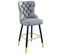 erkebspm Taburete de Bar Retro para Cocina, Oficina, recepción, Asiento de Piel sintética con Respaldo de botón, reposapiés Cuadrado Dorado y Marcos de Metal (tamaño: 29.9 in, Color: Gris)