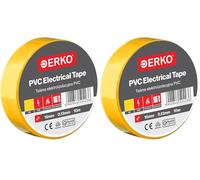 ERKO Cinta aislante Amarillo PVC 15mm x 10m Reparación de conductos eléctricos, Alta flexibilidad con fuerte adhesión, Resistente a productos químicos, Cloruro de Polivinilo (Paquete de 2)