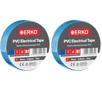 ERKO Cinta aislante Azul PVC 19mm x 20m, Reparación de conductos eléctricos, Alta flexibilidad con fuerte adhesión, Resistente a productos químicos, Cloruro de Polivinilo (Paquete de 2)