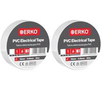 ERKO Cinta aislante Blanca PVC 19mm x 20m, Reparación de conductos eléctricos, Alta flexibilidad con fuerte adhesión, Resistente a productos químicos, Cloruro de Polivinilo (Paquete de 2)