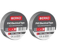 ERKO Cinta aislante Gris PVC 19mm x 20m Reparación de conductos eléctricos, Alta flexibilidad con fuerte adhesión, Resistente a productos químicos, Cloruro de Polivinilo (Paquete de 2)