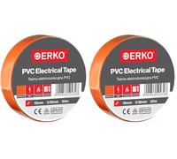 ERKO Cinta aislante Naranja PVC 19mm x 20m Reparación de conductos eléctricos, Alta flexibilidad con fuerte adhesión, Resistente a productos químicos, Cloruro de Polivinilo (Paquete de 2)