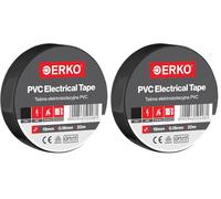 ERKO Cinta aislante Negra 19mm x 20m PVC Reparación de conductos eléctricos, Alta flexibilidad con fuerte adhesión, Resistente a productos químicos (Paquete de 2)