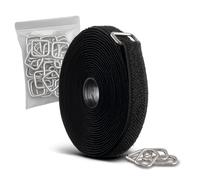 ERKO cinta de gancho y bucle de 5 m con 25 clips metálicos, recortable a medida, 2 cm de ancho, cinta de gancho y bucle reutilizable y bloqueable para organizar cables, hilos, mangueras y mucho más