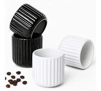 Erkundpresso. - 4 x 180 ml Tazas de Café de Cerámica sin Asa - Tazas de Café para Espresso para agua y té - Resistentes al Calor Paredes Gruesas - Colores Retro - Juego de regalo - Blanco + Negro