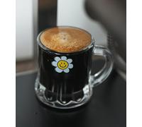 Erkundpresso. Juego de 6 vasos de espresso de cristal, diseño "Keep on Smiling", vasos térmicos de pared gruesa, 50 ml, doble pared, juego con asa