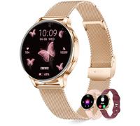 Erkwei Reloj Inteligente Mujer Pequeño con Llamadas 1.27" Smartwatch Mujer Redondo 3 Correas Pulsera Actividad Podómetro Sueño Pulsómetro 110+ Deportivos Smart Watch para iPhone Android