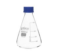 Erlenmeyer Frasco de 1000 ml de vidrio borosilicato con tapa de rosca PTFE - Forma cónica - Graduaciones blancas - Eisco Labs