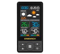Ermenrich Report WR50 - Estación meteorológica digital, 2 pantallas, temperatura, humedad, presión atmosférica, fase lunar, despertador, previsión meteorológica, sensor inalámbrico, pantalla LCD