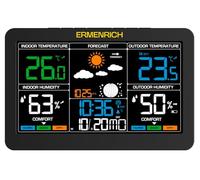 Ermenrich Report WR60 - Estación meteorológica digital, temperatura, humedad, presión atmosférica, fase lunar, despertador, previsión meteorológica, sensor inalámbrico, pantalla LCD de pared