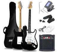 Ermik Soild Body - Kit de guitarra eléctrica con amplificador de 20 W, cuerdas, correa, afinador digital, púas, bolsa de concierto, cable, barra de trémolo, 39 pulgadas, pastilla HSS para guitarra