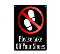ERMUHEY Letrero de metal con texto en inglés "Please Take Off Your Shoes" para decoración de pared en casa, oficina, restaurantes, dormitorio, cafeterías, bares, pub, cueva, 30,5 x 20,3 cm