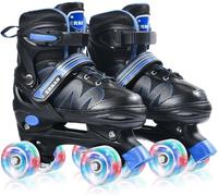 ERNAN Patines 4 Ruedas, 4 tamaños Ajustables con Ruedas Que Brillan en la Oscuridad, Patines de Ruedas para niños,Patines Niña Niño Principiante Regalo (Blue, L)
