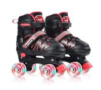 ERNAN Patines 4 Ruedas, 4 tamaños Ajustables con Ruedas Que Brillan en la Oscuridad, Patines de Ruedas para niños,Patines Niña Niño Principiante Regalo (Red, M)