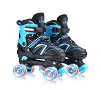 ERNAN Patines 4 Ruedas, 4 tamaños Ajustables con Ruedas Que Brillan en la Oscuridad, Patines de Ruedas para niños,Patines Niña Niño Principiante Regalo (Blue, M)