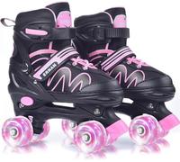 ERNAN Patines 4 Ruedas, 4 tamaños Ajustables con Ruedas Que Brillan en la Oscuridad, Patines de Ruedas para niños,Patines Niña Niño Principiante Regalo (Pink, S)