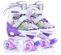 ERNAN Patines 4 Ruedas, 4 tamaños Ajustables con Ruedas Que Brillan en la Oscuridad, Patines de Ruedas para niños,Patines Niña Niño Principiante Regalo (Purple C, M)