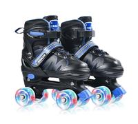 ERNAN Patines 4 Ruedas, 4 tamaños Ajustables con Ruedas Que Brillan en la Oscuridad, Patines de Ruedas para niños,Patines Niña Niño Principiante Regalo (Blue, M)
