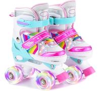 ERNAN Patines 4 Ruedas, 4 tamaños Ajustables con Ruedas Que Brillan en la Oscuridad, Patines de Ruedas para niños,Patines Niña Niño Principiante Regalo (Rainbow A, S)