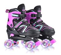 ERNAN Patines 4 Ruedas, 4 tamaños Ajustables con Ruedas Que Brillan en la Oscuridad, Patines de Ruedas para niños,Patines Niña Niño Principiante Regalo (Pink, L)