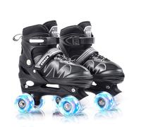 ERNAN Patines 4 Ruedas, 4 tamaños Ajustables con Ruedas Que Brillan en la Oscuridad, Patines de Ruedas para niños,Patines Niña Niño Principiante Regalo (White, M)
