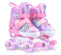 ERNAN Patines 4 Ruedas, 4 tamaños Ajustables con Ruedas Que Brillan en la Oscuridad, Patines de Ruedas para niños,Patines Niña Niño Principiante Regalo (Pink, M)