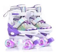 ERNAN Patines 4 Ruedas, 4 tamaños Ajustables con Ruedas Que Brillan en la Oscuridad, Patines de Ruedas para niños,Patines Niña Niño Principiante Regalo (Purple C, S)