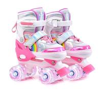ERNAN Patines 4 Ruedas, 4 tamaños Ajustables con Ruedas Que Brillan en la Oscuridad, Patines de Ruedas para niños,Patines Niña Niño Principiante Regalo (Pink B, M)
