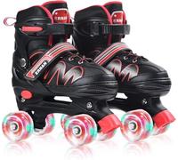 ERNAN Patines 4 Ruedas, 4 tamaños Ajustables con Ruedas Que Brillan en la Oscuridad, Patines de Ruedas para niños,Patines Niña Niño Principiante Regalo (Red, S)