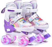 ERNAN Patines 4 Ruedas, 4 tamaños Ajustables con Ruedas Que Brillan en la Oscuridad, Patines de Ruedas para niños,Patines Niña Niño Principiante Regalo (Purple B, M)