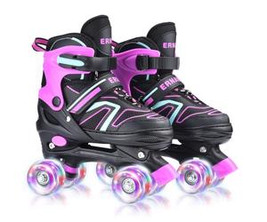 ERNAN Patines 4 Ruedas, 4 tamaños Ajustables con Ruedas Que Brillan en la Oscuridad, Patines de Ruedas para niños,Patines Niña Niño Principiante Regalo (Pink, S)