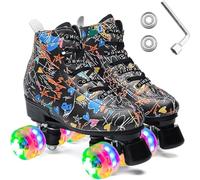 ERNAN - Patines de ruedas para niñas y mujeres, con luz, de alta calidad, de doble fila, ajustables, de piel sintética, para niños principiantes, para interiores y exteriores (estilo grafiti, 42=UK8)