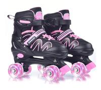 ERNAN Patines de ruedas para niños, botas de patinaje con 8 ruedas iluminadas y 4 tallas ajustables. Patines para niños principiantes, aptos para interiores y exteriores (Rosa, M)