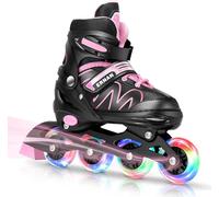 ERNAN Patines en línea Ajustables para niños y niñas con Ruedas de iluminación, para Principiantes y Jóvenes Patines de Ruedas para Niños Grandes en Exteriores e Interiores (Pink, L)