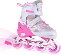 ERNAN Patines en línea, Patines en línea Ajustables iluminados para niños, Patines en línea para niños y niñas,jóvenes, Principiantes (Pink, S)