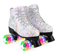 ERNAN Patines LED, Patines 4 Ruedas,Patines En Paralelo Niña/Mujer,4 Ruedas Hombre,Top Alto Clásico PatinesSobreRuedas Adulto,Adecuado para Principiantes(White Lightning, 38)