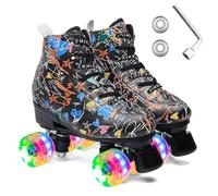 ERNAN Patines LED, Patines 4 Ruedas,Patines En Paralelo Niña/Mujer,4 Ruedas Hombre,Top Alto Clásico PatinesSobreRuedas Adulto,Adecuado para Principiantes (Black Graffiti, 38)