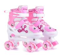 ERNAN Patines para niños, 8 Ruedas iluminadas y 4 tamaños Ajustables. Patines para niños Principiantes, adecuados para Interiores y Exteriores (Pink, S)