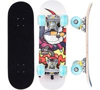 ERNAN Patineta completa para principiantes, monopatín de doble patada de 17 pulgadas para niños y adolescentes, ruedas que se iluminan cuando se mueven, varios diseños y colores con herramienta en T