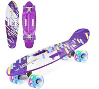 ERNAN Skateboard Complete 22 Inch Mini Cruiser, Rodamientos ABEC-7 y Ruedas 78A PU - para Niños, Adultos, Principiantes con Ruedas Light Up Complete Skateboard (Purple Line)